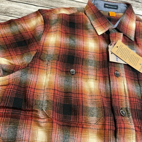 Taylor Vintage Men's Plaid Flannel Shirt S SM Small Black Red Orange Cream Ivory - Picture 4 of 12